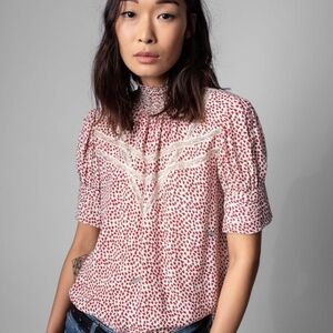 Zadig & Voltaire Tupelo Small Heart Blouse High Neck Lace Top Size S $358 NEW